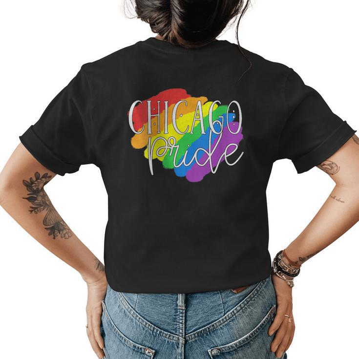 Chicago Pride Lesbian Gay Lgbtq Rainbow Flag Gift Lesbian  Womens Back Print T-shirt