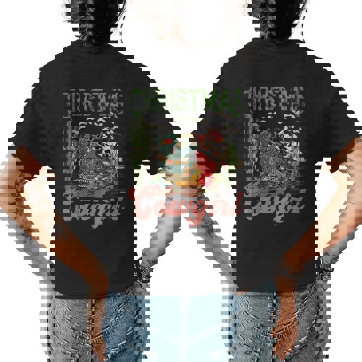 Christmas Cowgirl Western Christmas Cowboy Christmas Boots Womens Back Print T-shirt