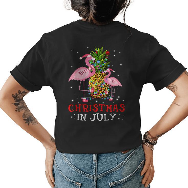 Christmas In July  Funny Flamingo Pineapple Summer  Womens Back Print T-shirt