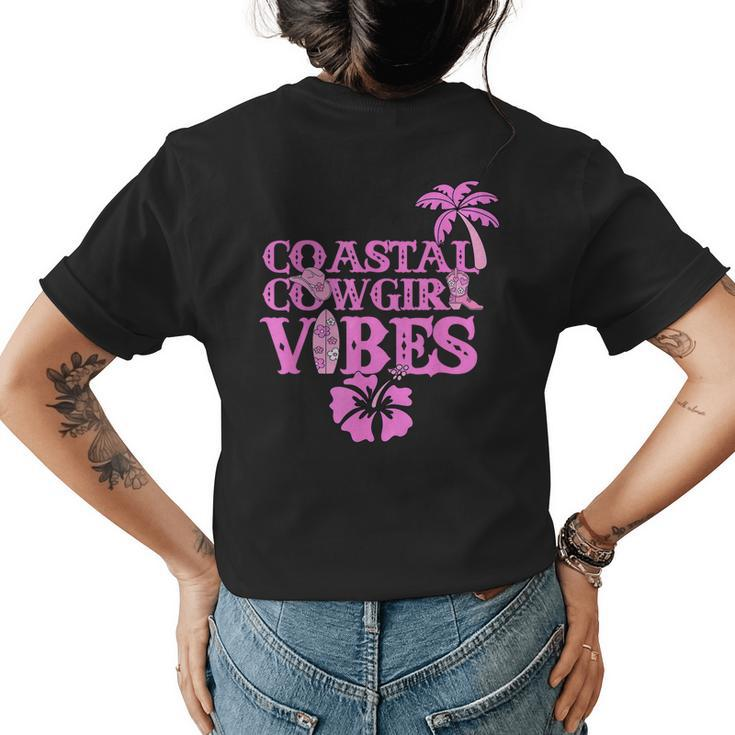 Coastal Cowgirl Aesthetic Vibes Pink Cowboy Boots Cowboy Hat Womens Back Print T-shirt