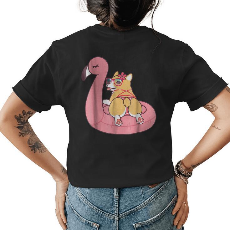 Corgi Butt Dog Bikini Pink Flamingo Float Funny GiftWomens Back Print T-shirt