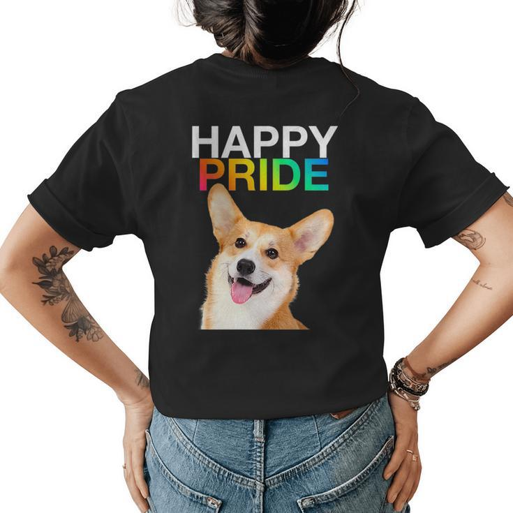 Corgi Dog Puppy Pup Gay Pride Lgbtq Rainbow Queer Lesbian   Womens Back Print T-shirt