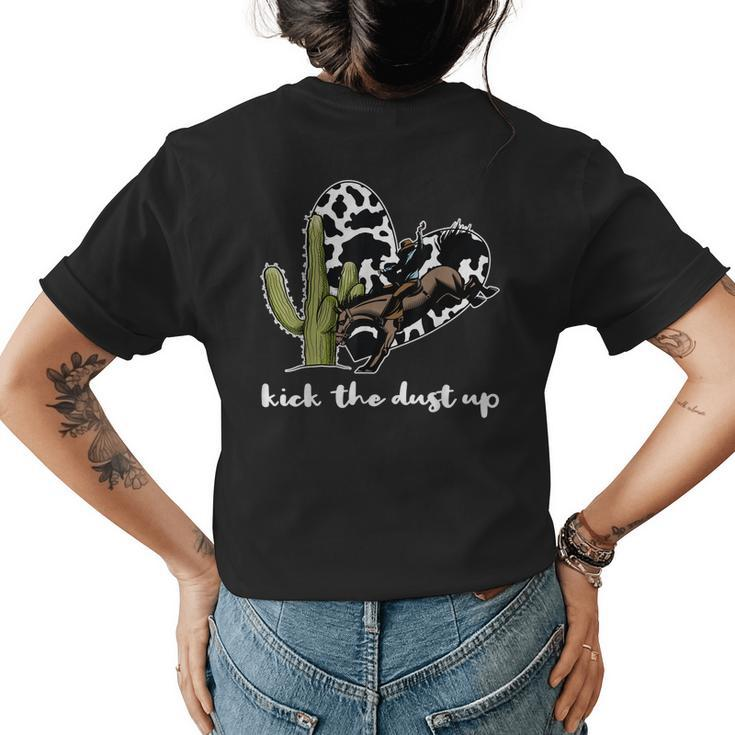 Cowboy Cactus Buffalo Western Cowgirl Black Womens Back Print T-shirt