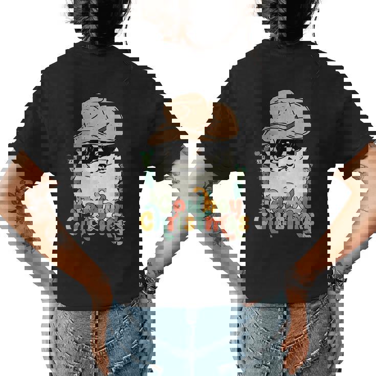 Cowboy Christmas Santa Claus Western Vintage Cowgirl Retro Womens Back Print T-shirt