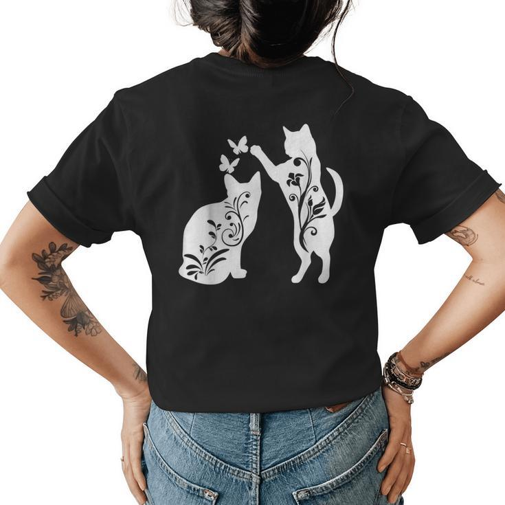 Cute Cat Butterflies Doodle Womens Womens Back Print T-shirt