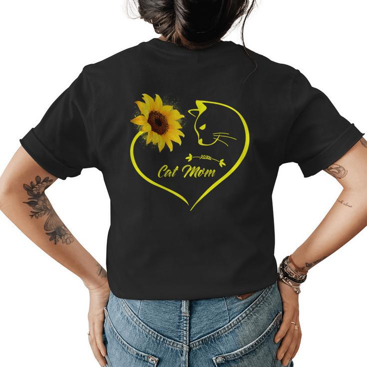 Cute Cat Mom Sunflower Heart Love Mothers Day Gift Cat Lover Gift For Womens Womens Back Print T-shirt