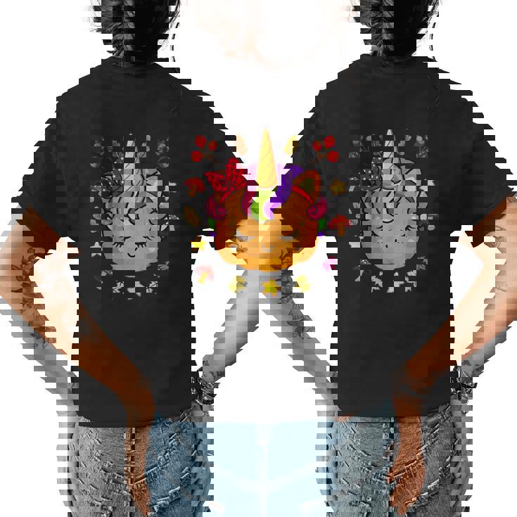 Cute Halloween Unicorn Pumpkin Autumn Fall Leaves Unicorn Halloween Womens T-shirt Back Print Cute Halloween Unicorn Pumpkin Autumn Fall Leaves Unicorn Halloween Womens T-shirt Back Print