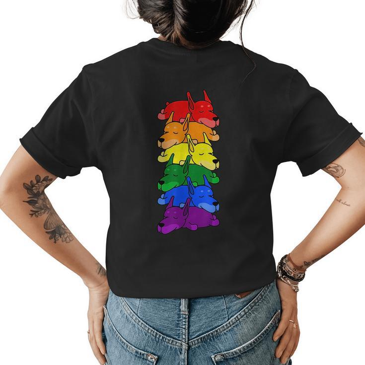 Cute Rainbow Doberman Gay Pride Lgbt Puppy Lover  Womens Back Print T-shirt