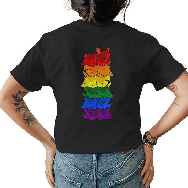 Cute Rainbow French Bulldog Gay Pride Lgbt Puppy Lover   Womens Back Print T-shirt