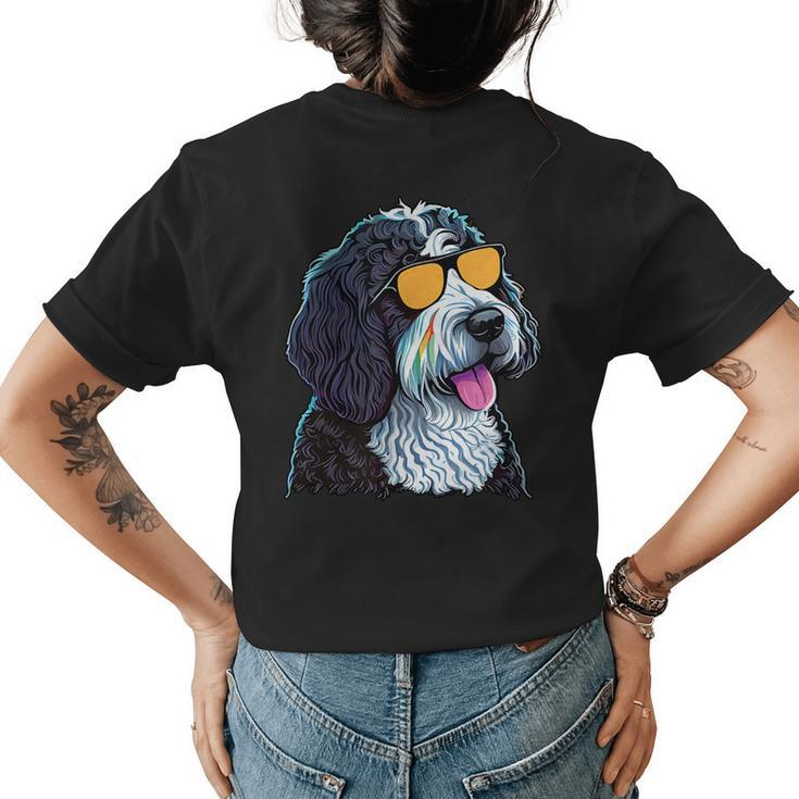 Dad Mom Cool Dog Sunglasses - Bernedoodle  Womens Back Print T-shirt
