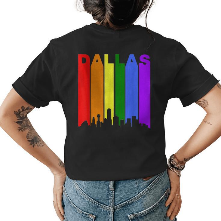 Dallas Texas Downtown Rainbow Skyline Lgbt Gay Pride  Womens Back Print T-shirt