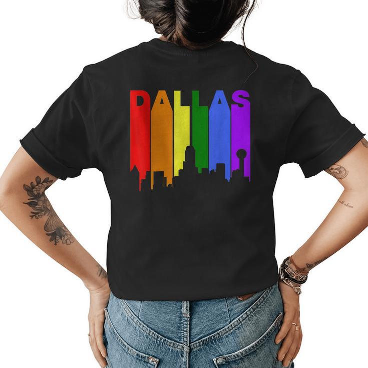 Dallas Texas Lgbtq Gay Pride Rainbow Skyline  Womens Back Print T-shirt
