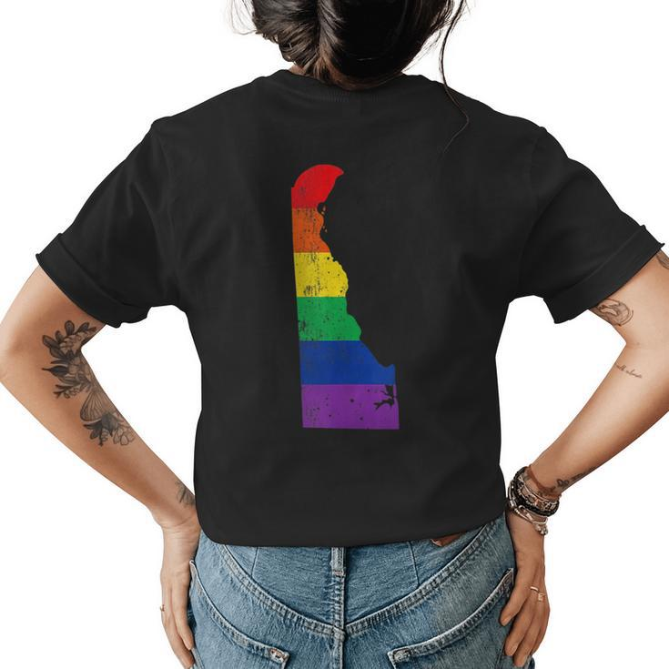 Delaware Pride Rainbow Flag Map Gay Lesbian Lgbt Support  Womens Back Print T-shirt