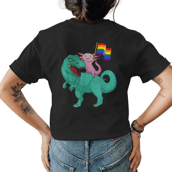 Dinosaur Axolotl Gay Pride Rainbow Flag Lesbian Proud Ally  Womens Back Print T-shirt