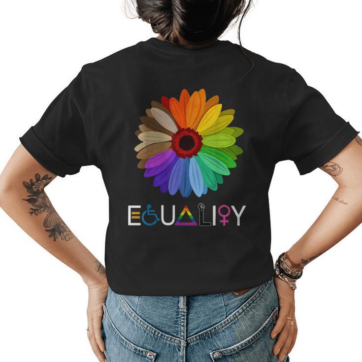 Equality Daisy Flower Rainbow Lgbtq Kindness Human Rights Womens Back Print T-shirt