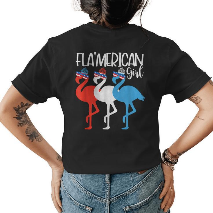 Flamerican Girls Flamingos Usa 4Th Of July Independence Day  Womens Back Print T-shirt