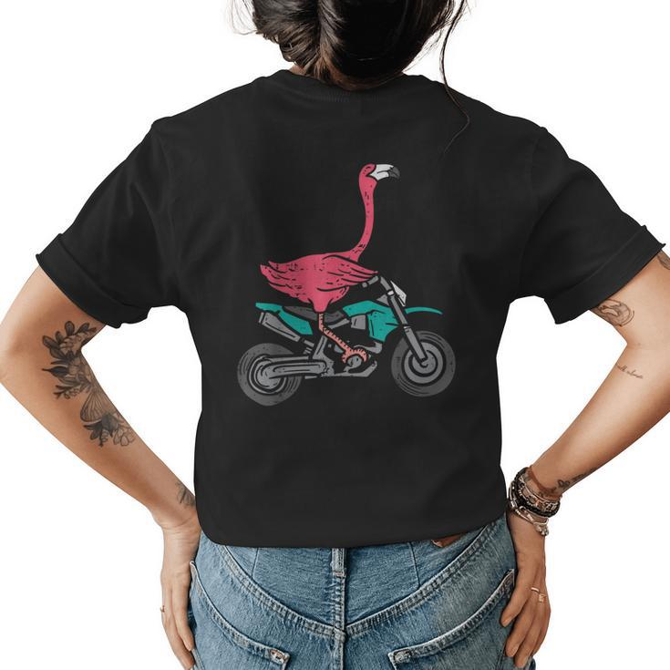 Flamingo Riding Dirt Bike Funny Motocross Biker Women Girls  Biker Funny Gifts Womens Back Print T-shirt