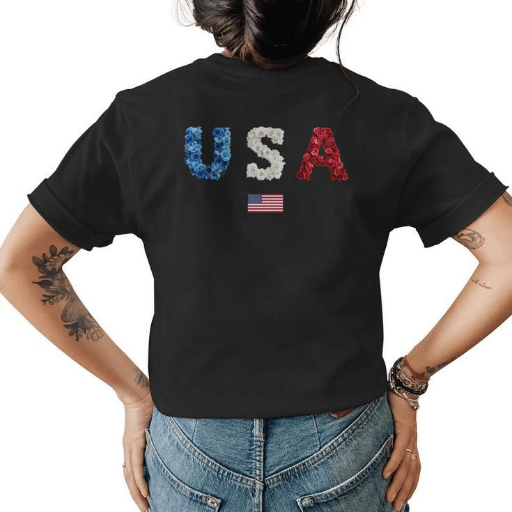 Floral Usa  American Flag Rose Men Women Kids Patriotic Patriotic Funny Gifts Womens Back Print T-shirt