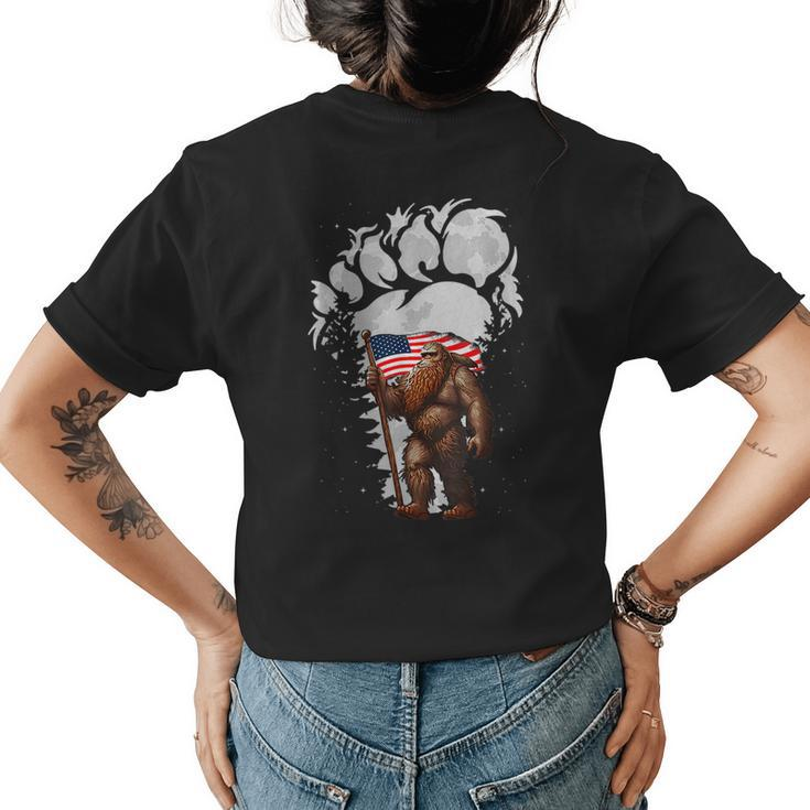Funny 4Th Of July Bigfoot Sasquatch Holding Us American Flag  Womens Back Print T-shirt