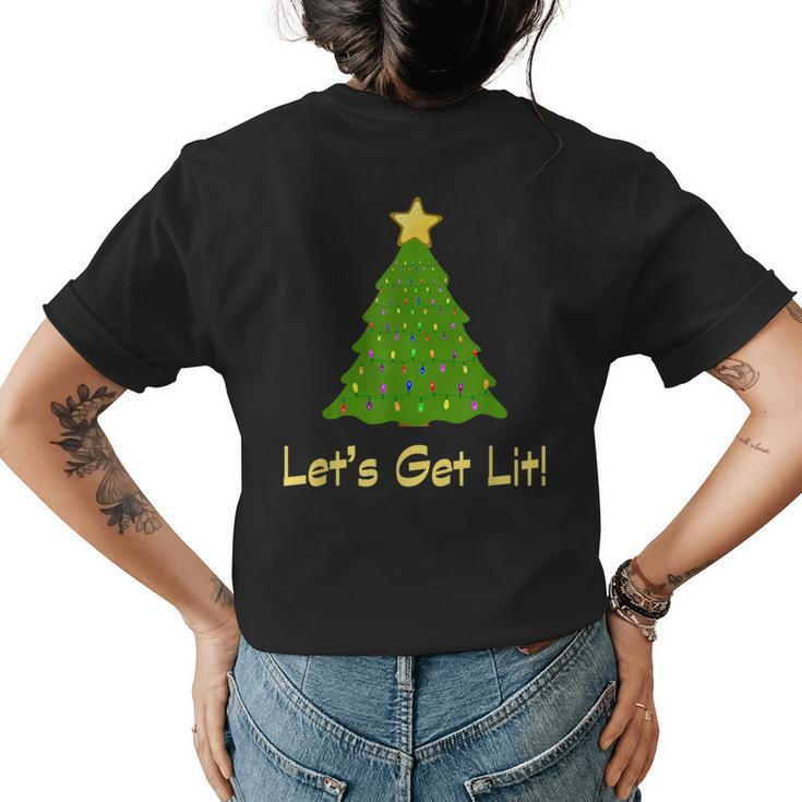 Funny Christmas Tree Lets Get Lit Drinking Alcohol Men Adult  Womens Back Print T-shirt