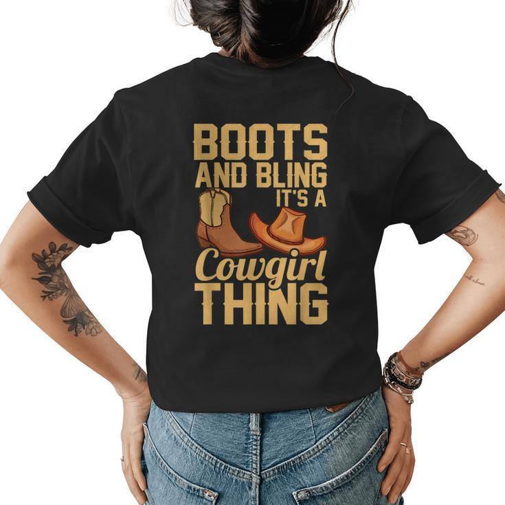 Funny Cowgirl Gift For Girls Women Cool Rodeo Boots Bling Womens Back Print T-shirt