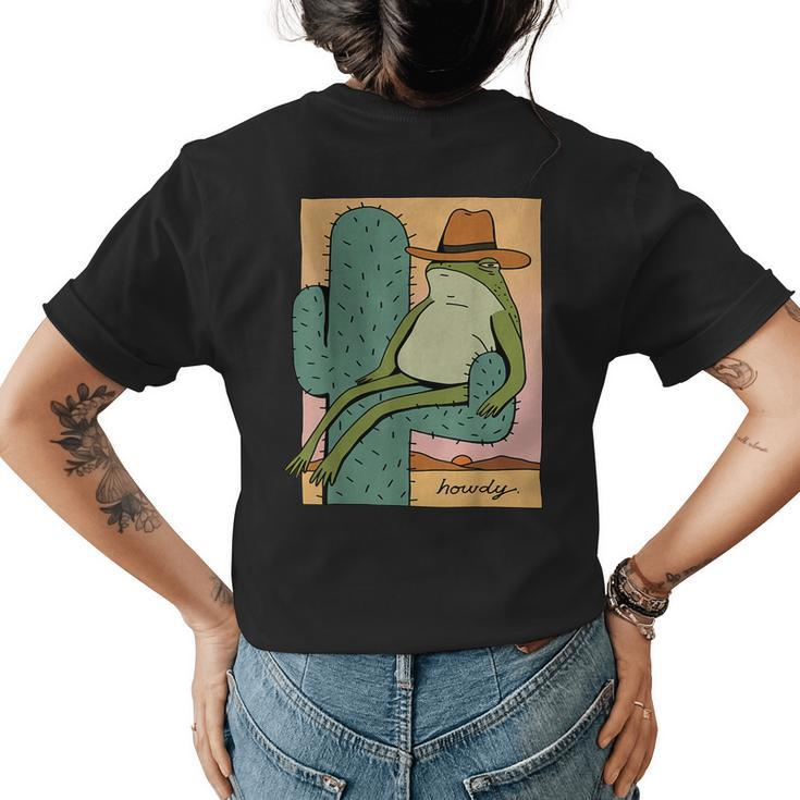 Funny Howdy Cactus Frog Hat  Meme Cute  Womens Back Print T-shirt
