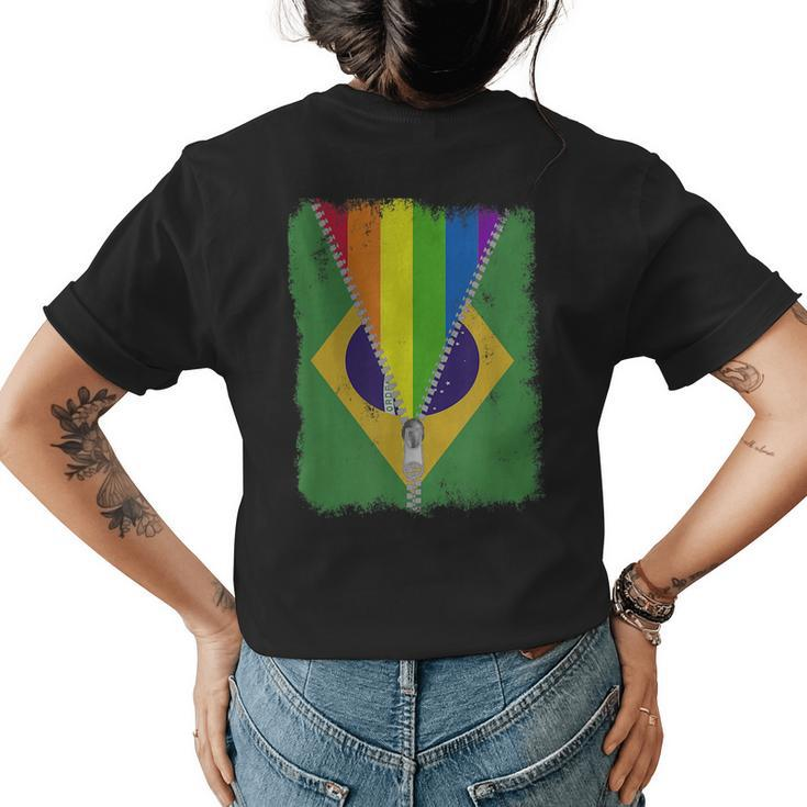 Funny Lgbt Gay Pride Rainbow Brazil Flag Brazilian  Womens Back Print T-shirt