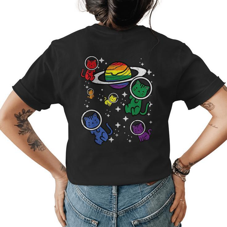 Gay Cats In Space Rainbow Pride Month Lgbtq Ally Women Girls Womens Back Print T-shirt