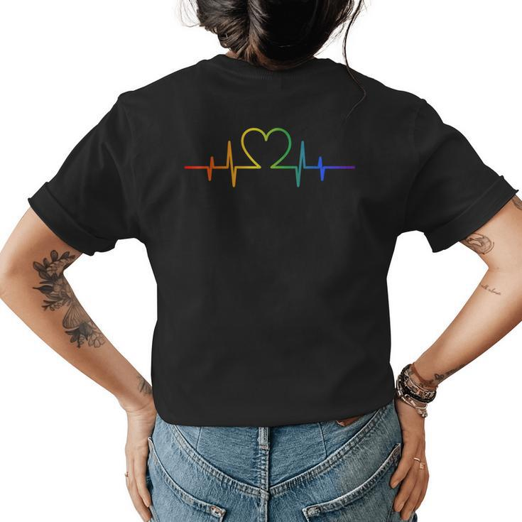 Gay Heartbeat Lgbt Pride Rainbow Flag Lgbtq Cool Les Ally  Womens Back Print T-shirt