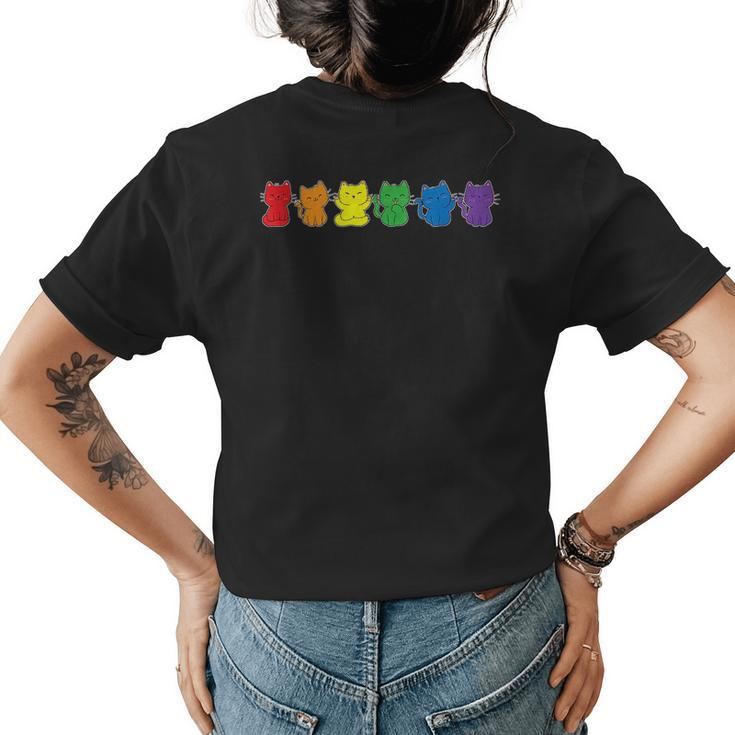 Gay Pride Cats Lgbt Rainbow Flag Lgbtq Cute Cat Womens Back Print T-shirt