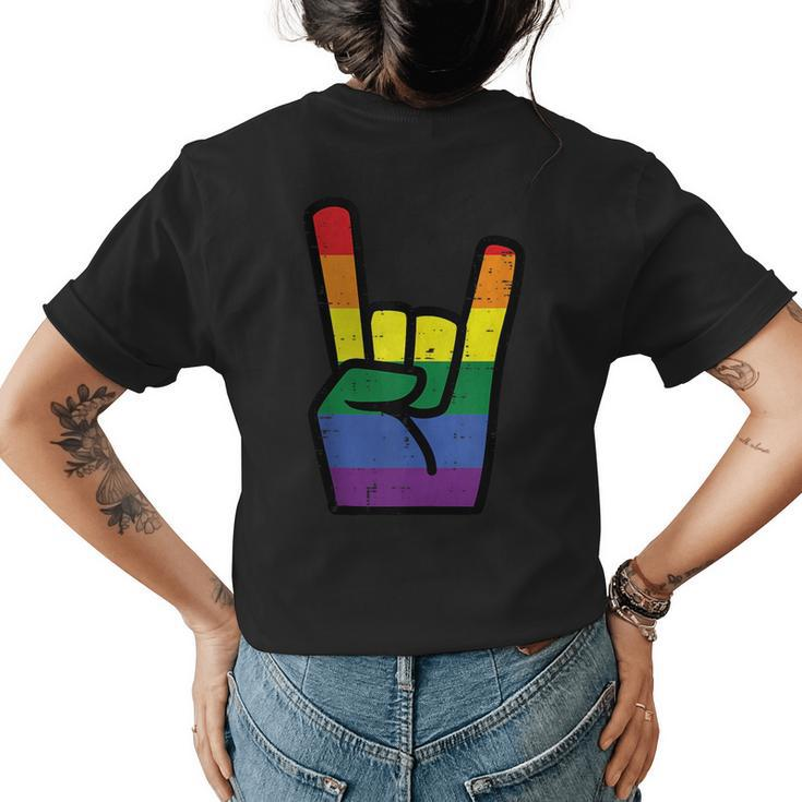 Gay Pride Rock Hand Rainbow Flag Lgbtq Rocker Boys Kids Men  Womens Back Print T-shirt