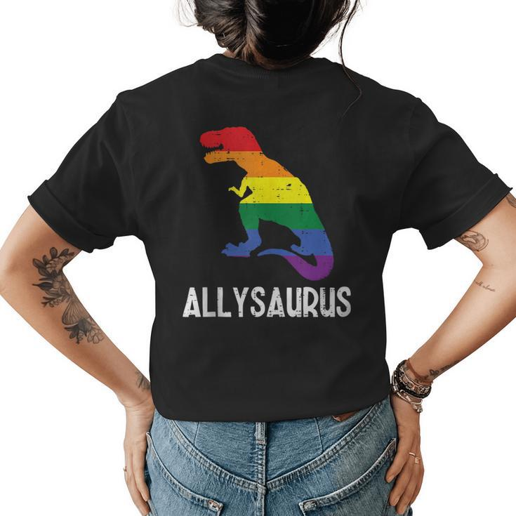 Gay Rainbow Dino Trex Ally Saurus Lgbt Flag Boys Toddler Kid  Womens Back Print T-shirt
