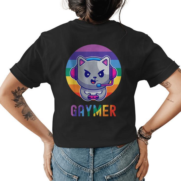 Gaymer Lgbt Rainbow Gay Video Game Lovers Gift Cat Pride  Womens Back Print T-shirt