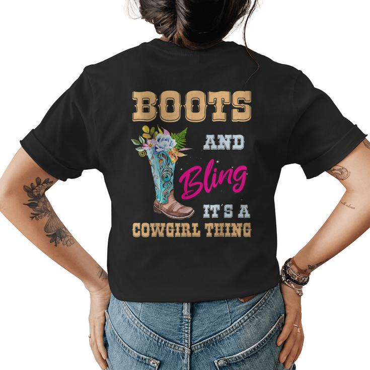 Girls Boots Bling Its A Cowgirl Thing Cute Cowgirl W Flower Womens Back Print T-shirt