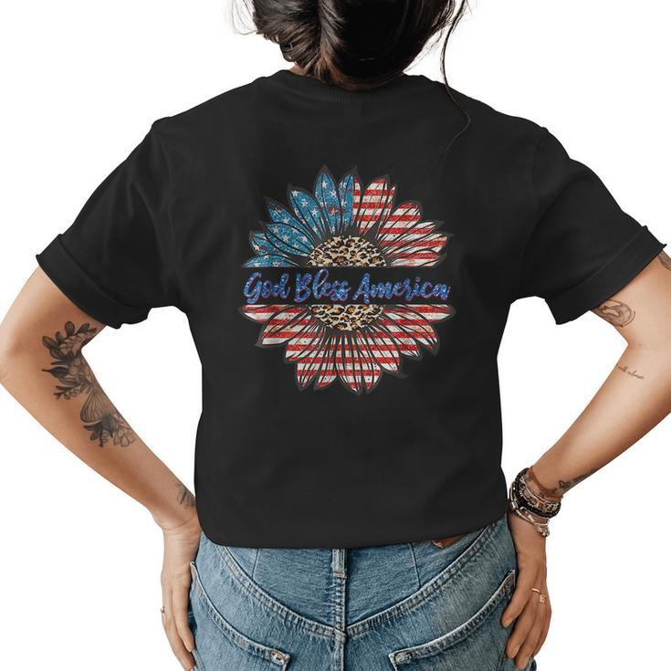 God Bless America Patriotic 4Th Of July Sunflower Usa Flag  Womens Back Print T-shirt