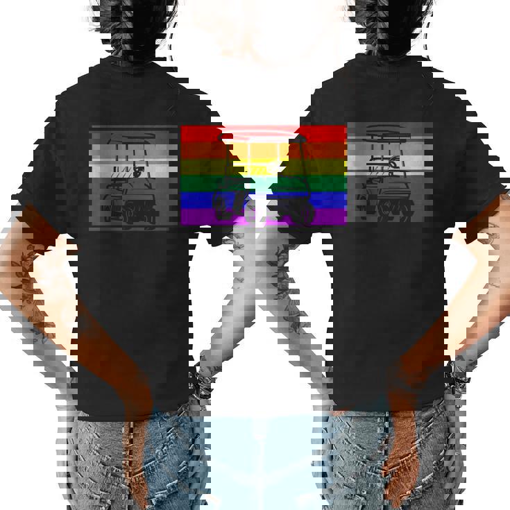 Golf Cart Gay Pride Flag Lgbtq Aesthetic Golfer Pattern Cute  Womens Back Print T-shirt