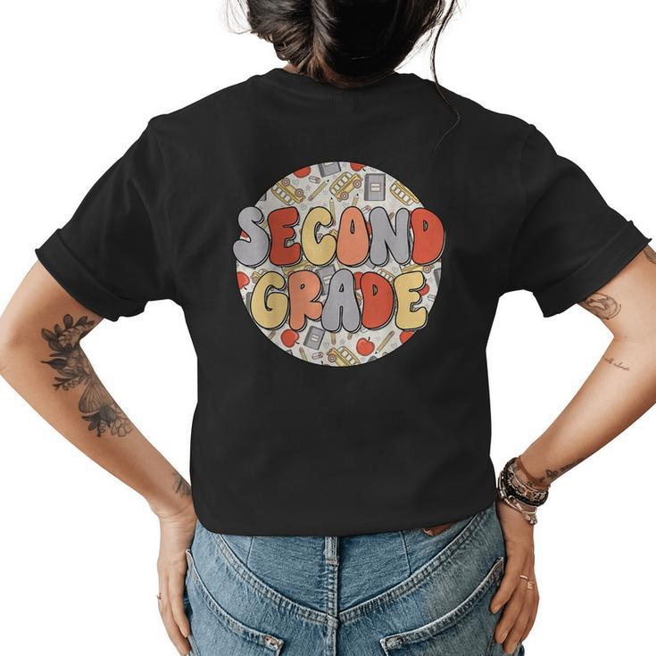 Groovy Second Grade Vibes Retro Teachers Kids Back To School  Womens Back Print T-shirt
