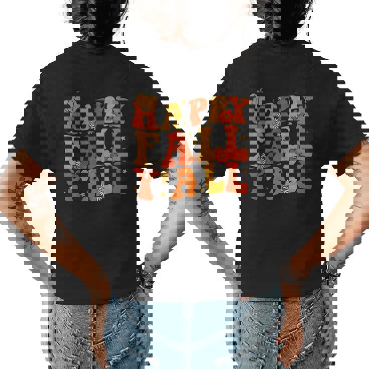 Happy Fall Yall Squad Groovy Fall Autumn And Halloween Halloween Womens T-shirt Back Print