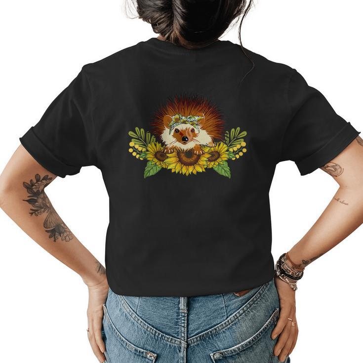Hedgehog Sunflower  Hedgehog Lover Gifts Womens Back Print T-shirt