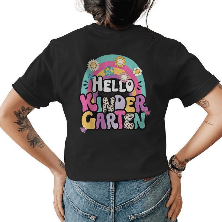 Hello Kindergarten Back To School Teacher Boy Girl First Day  Womens Back Print T-shirt