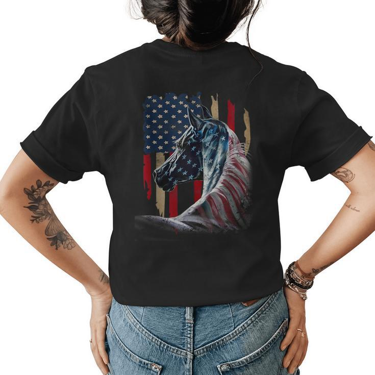 Horse American Flag Derby Racing Equestrian Rodeo Patriotic  Womens Back Print T-shirt
