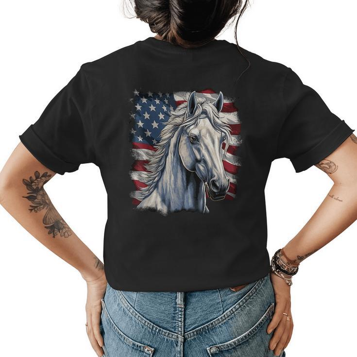 Horse With Usa Flag Horseback Riding Equestrian  Womens Back Print T-shirt