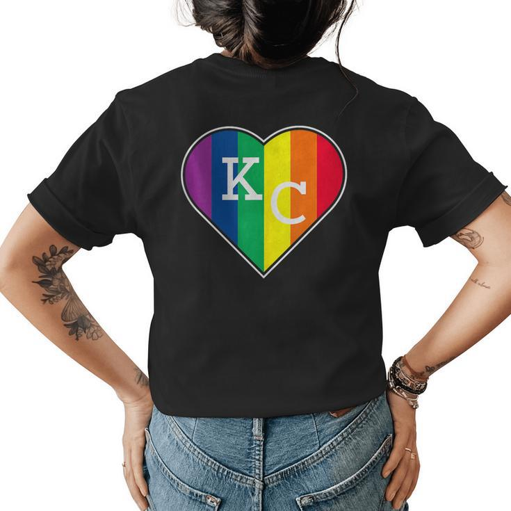 Kansas City Mo - Lbgtq Rainbow Kc Heart Gay Pride Month  Womens Back Print T-shirt