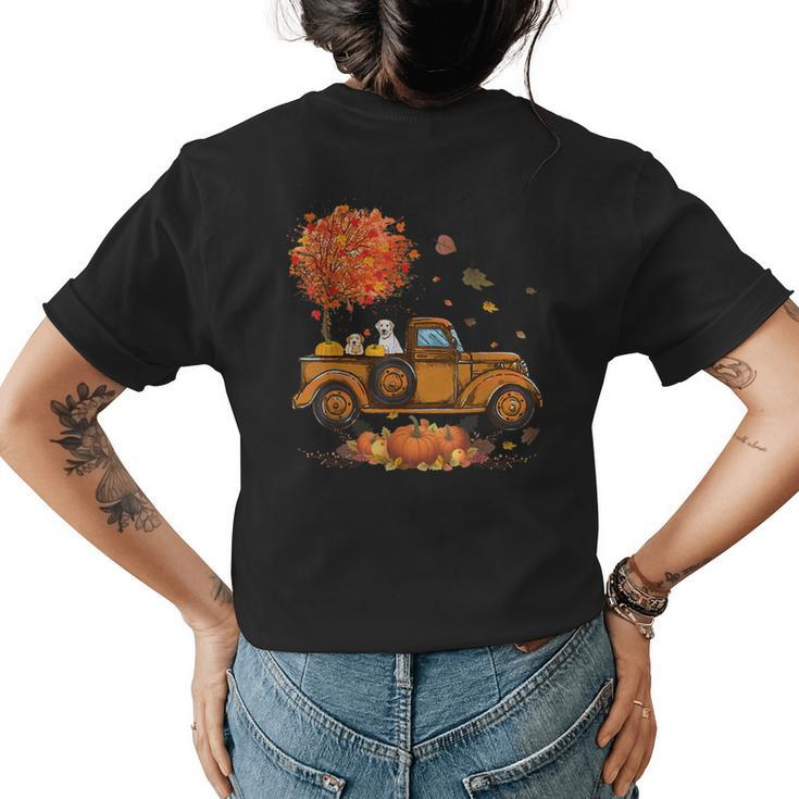 Labrador Retriever Pumpkins Truck Autumn Leaf Fall Fall Womens T-shirt Back Print