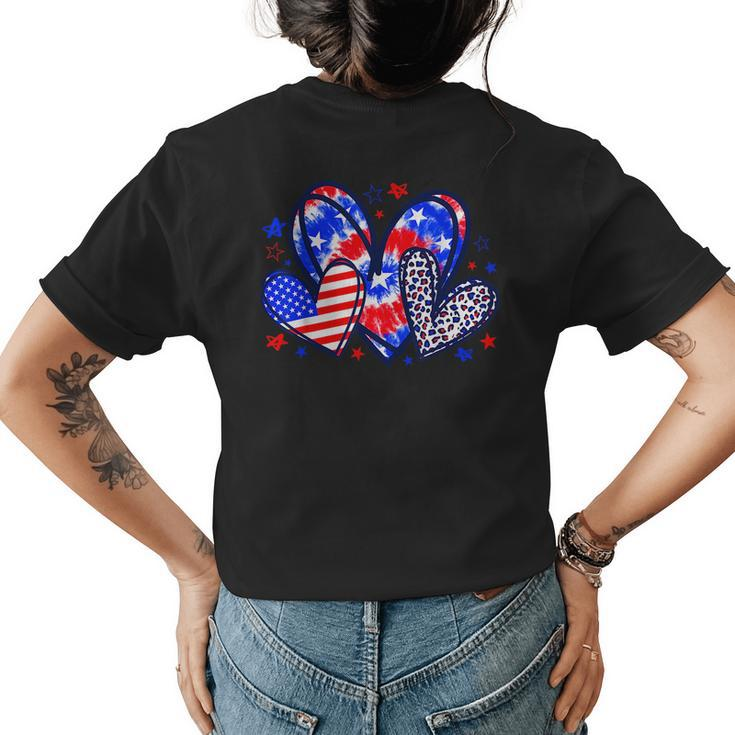 Leopard Heart Red White Blue American Flag 4Th Of July Women Womens Back Print T-shirt