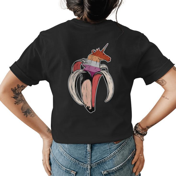Lesbian Unicorn Banana Lgbt Pride Flag Lgbtq Gay Sapphic  Womens Back Print T-shirt