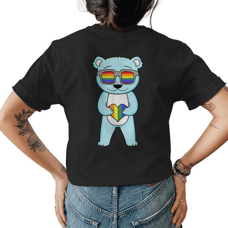 Lgbt Supporter Bear Rainbow Gay Pride Lgbt Heart  Womens Back Print T-shirt