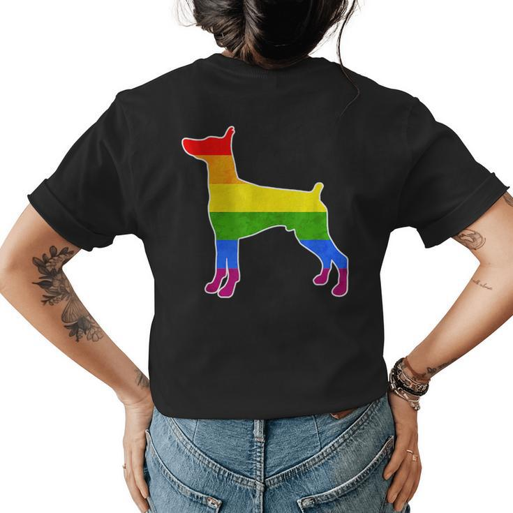 Lgbtq Doberman Pinscher Dog Rainbow Love Gay Lesbian Pride  Womens Back Print T-shirt