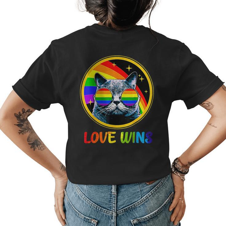 Lgbtq Love Wins Cat Gay Pride Lgbt Ally Rainbow Flag  Womens Back Print T-shirt
