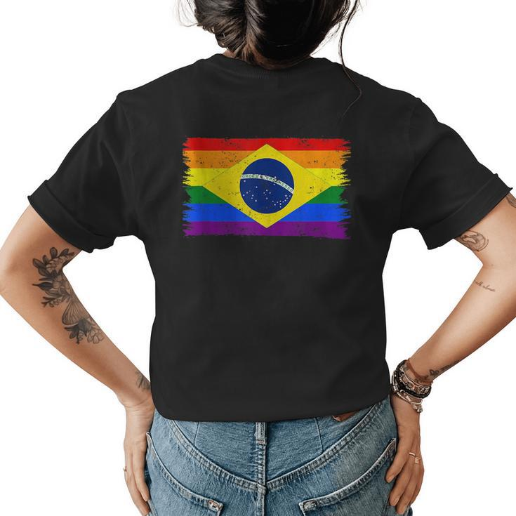 Lgbtq Rainbow Flag Of Brazil South America Gay Pride  Womens Back Print T-shirt